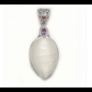 SAJEN-Selenite, Pink Tourmaline, Amethyst Pendant